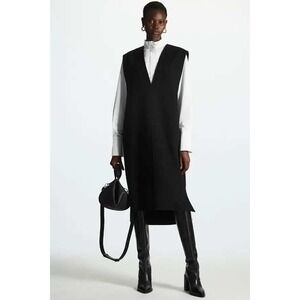 COS Boiled Wool Black V Neck Sleeveless Midi Dress Minimalist Chic Scandi Size 6